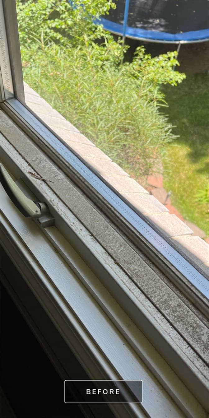 window sill on residential home before cleaning